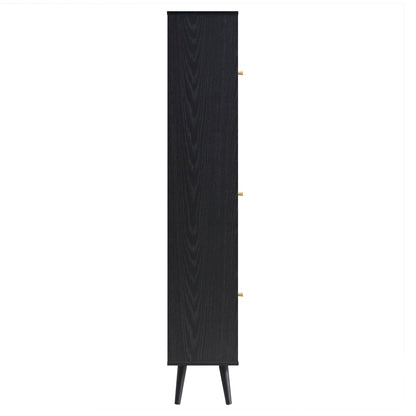 Meuble de salle de bain haut en rotin tressé Frances, noir