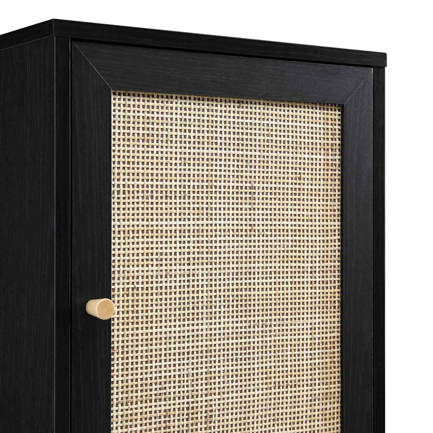 Meuble de salle de bain haut en rotin tressé Frances, noir