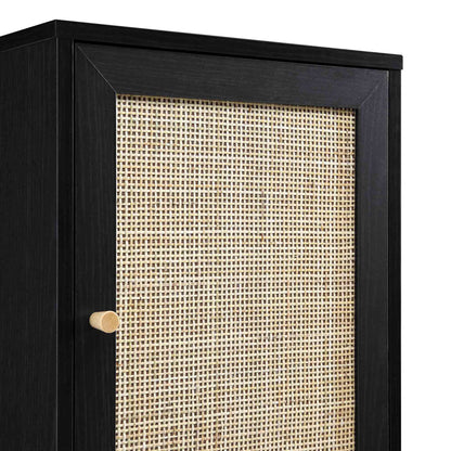 Meuble de salle de bain haut en rotin tressé Frances, noir