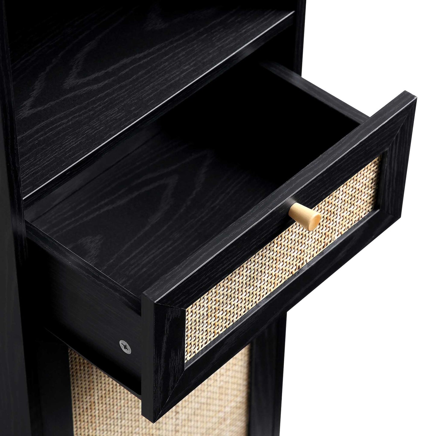 Meuble de salle de bain haut en rotin tressé Frances, noir