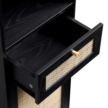 Meuble de salle de bain haut en rotin tressé Frances, noir