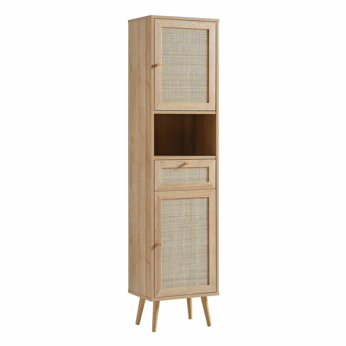 Meuble de salle de bain haut en rotin tressé Frances, naturel