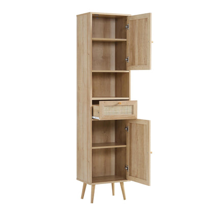 Meuble de salle de bain haut en rotin tressé Frances, naturel