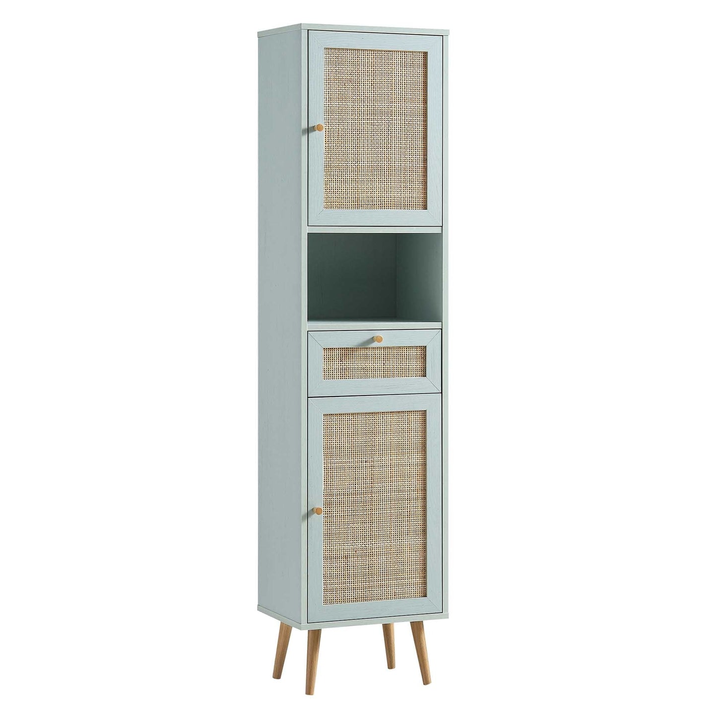 Meuble de salle de bain haut en rotin tressé Frances, vert menthe