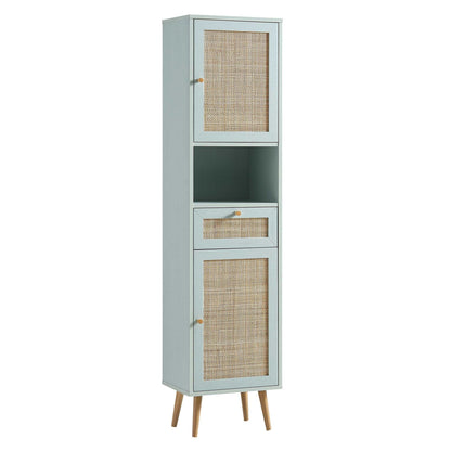 Meuble de salle de bain haut en rotin tressé Frances, vert menthe