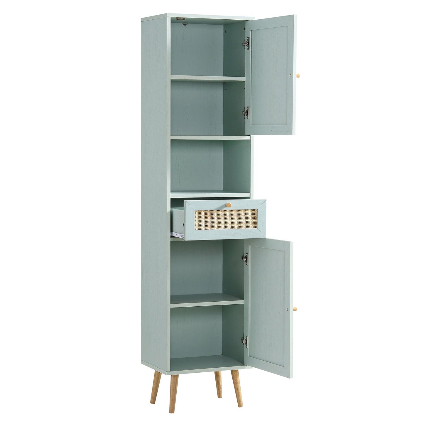 Meuble de salle de bain haut en rotin tressé Frances, vert menthe