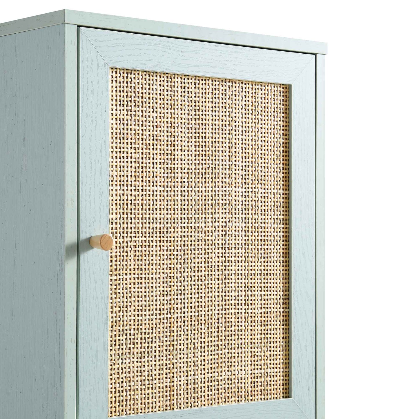 Meuble de salle de bain haut en rotin tressé Frances, vert menthe