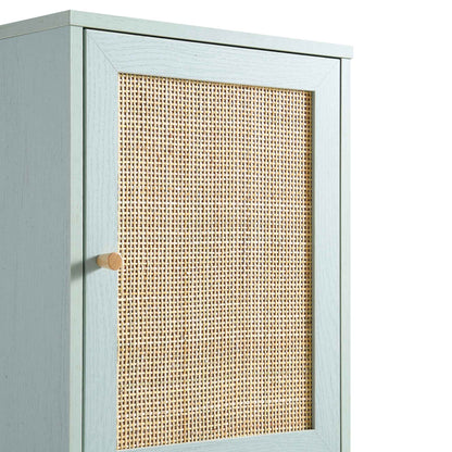 Meuble de salle de bain haut en rotin tressé Frances, vert menthe