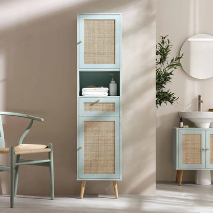 Meuble de salle de bain haut en rotin tressé Frances, vert menthe