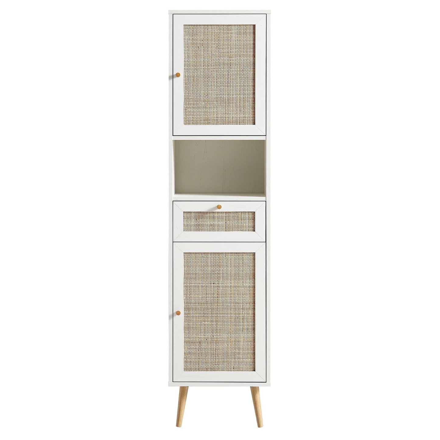 Meuble de salle de bain haut en rotin tressé Frances, blanc