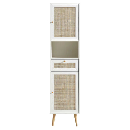 Meuble de salle de bain haut en rotin tressé Frances, blanc