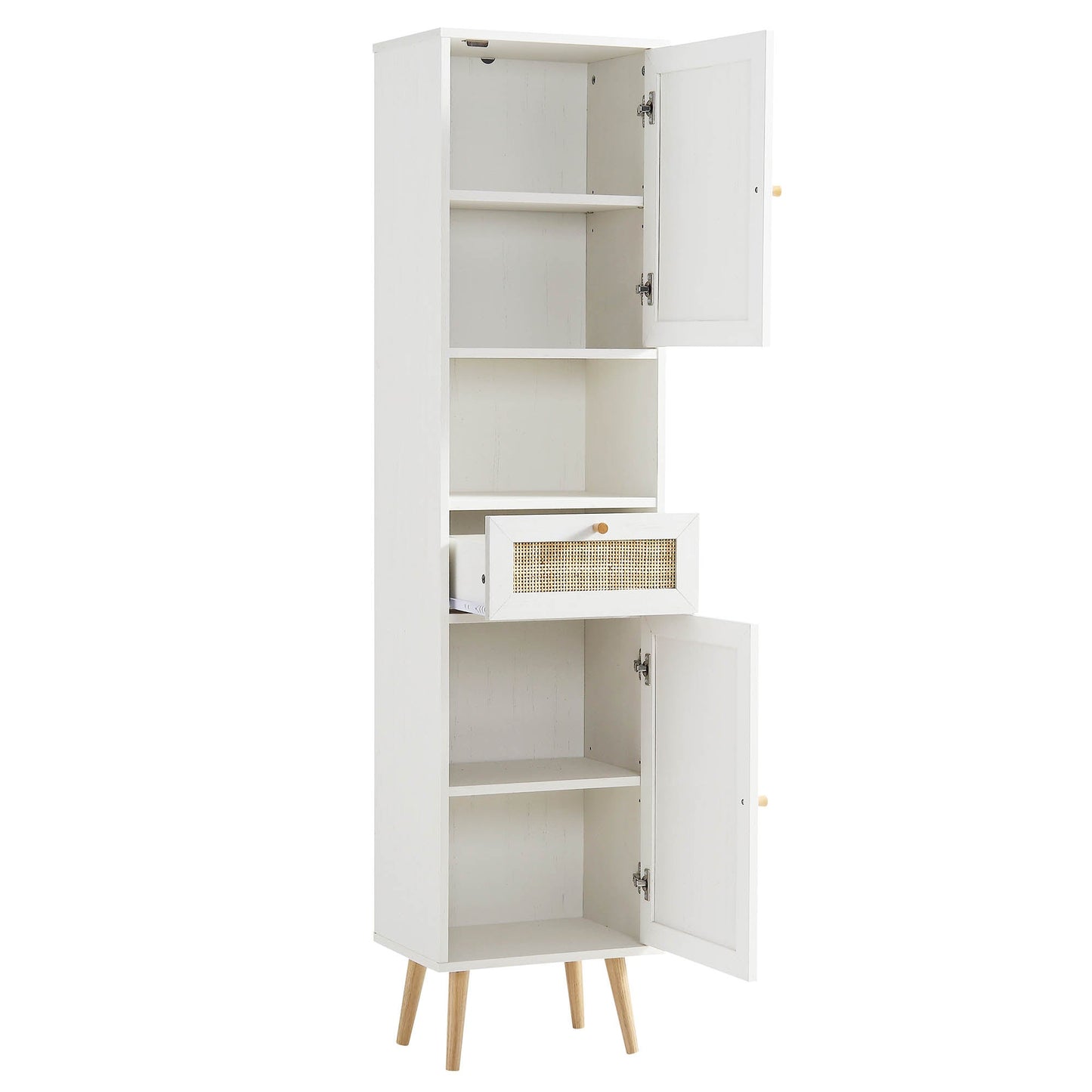 Meuble de salle de bain haut en rotin tressé Frances, blanc