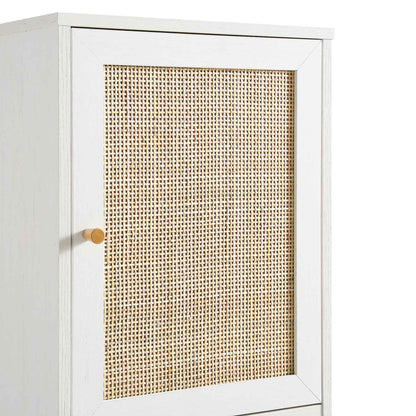 Meuble de salle de bain haut en rotin tressé Frances, blanc