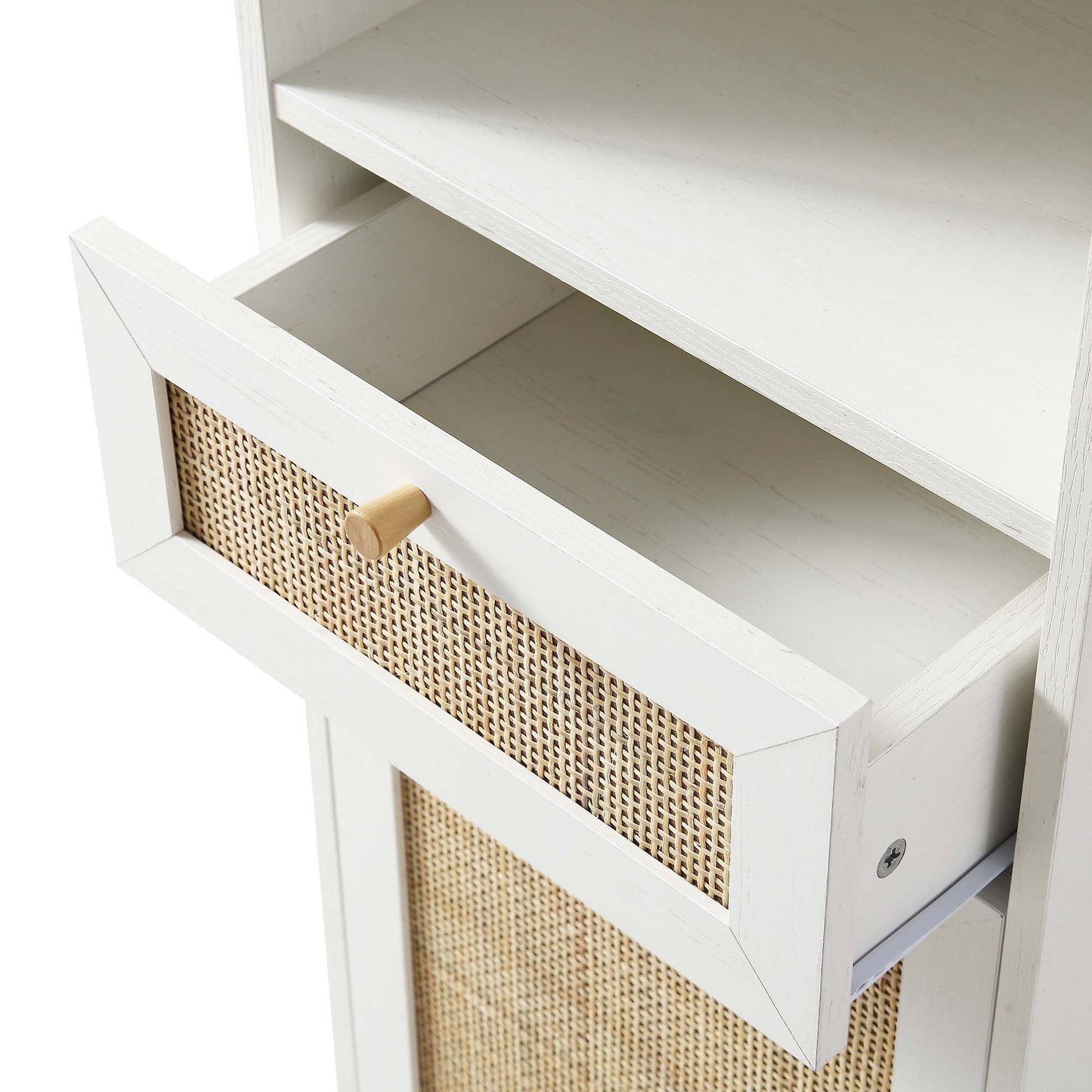 Meuble de salle de bain haut en rotin tressé Frances, blanc