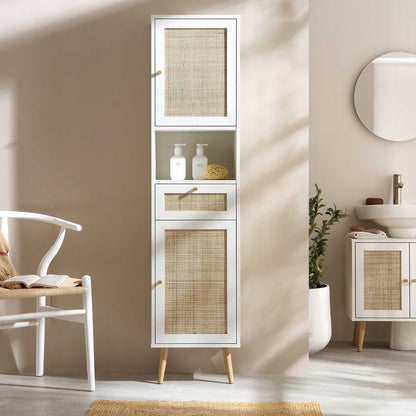 Meuble de salle de bain haut en rotin tressé Frances, blanc