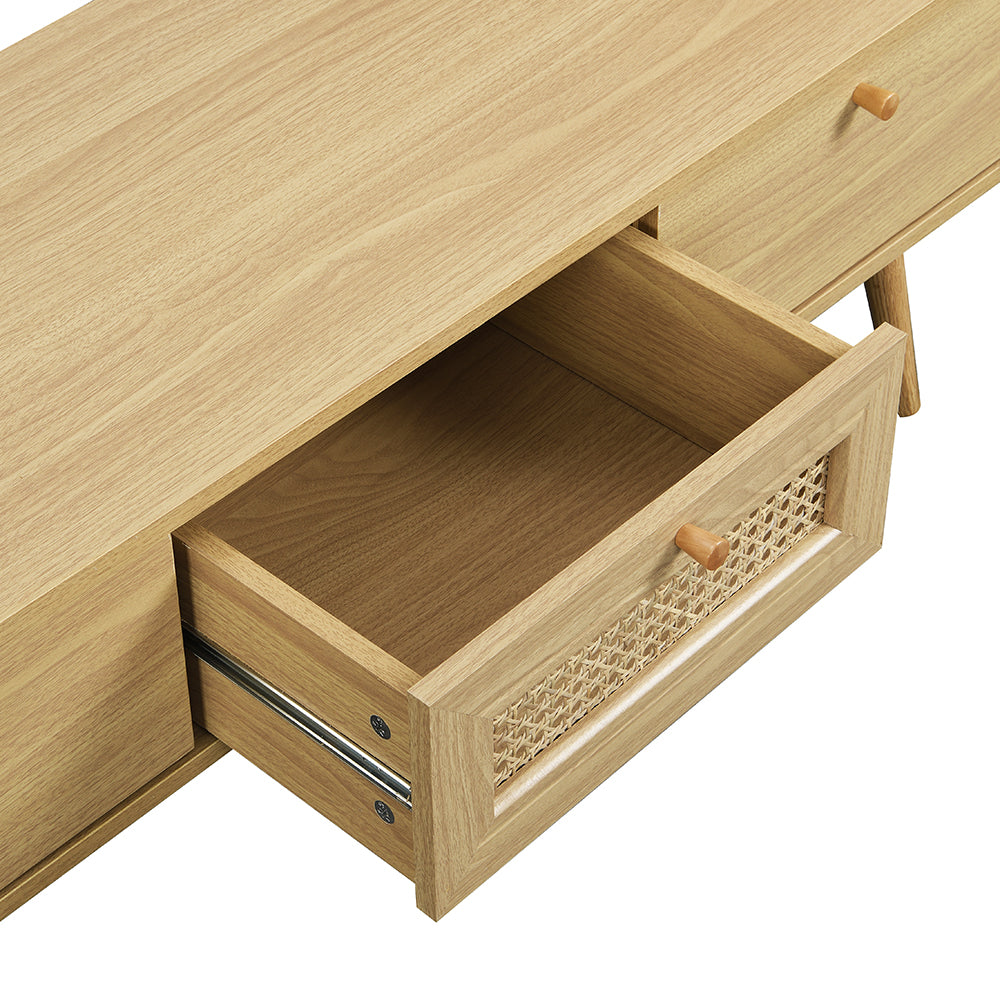 Meuble TV Anya à 3 tiroirs en rotin tressé naturel