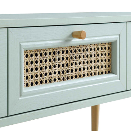 Meuble TV Anya en rotin tressé à 3 tiroirs, menthe