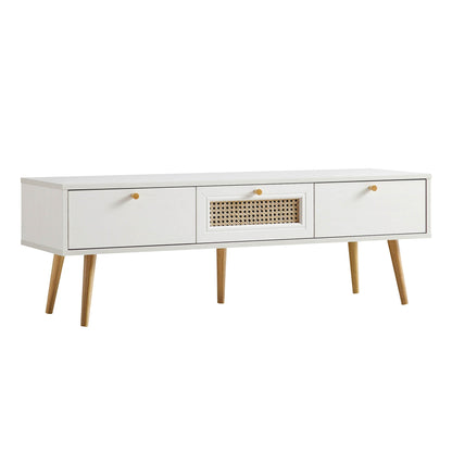 Meuble TV Anya à 3 tiroirs en rotin tressé blanc