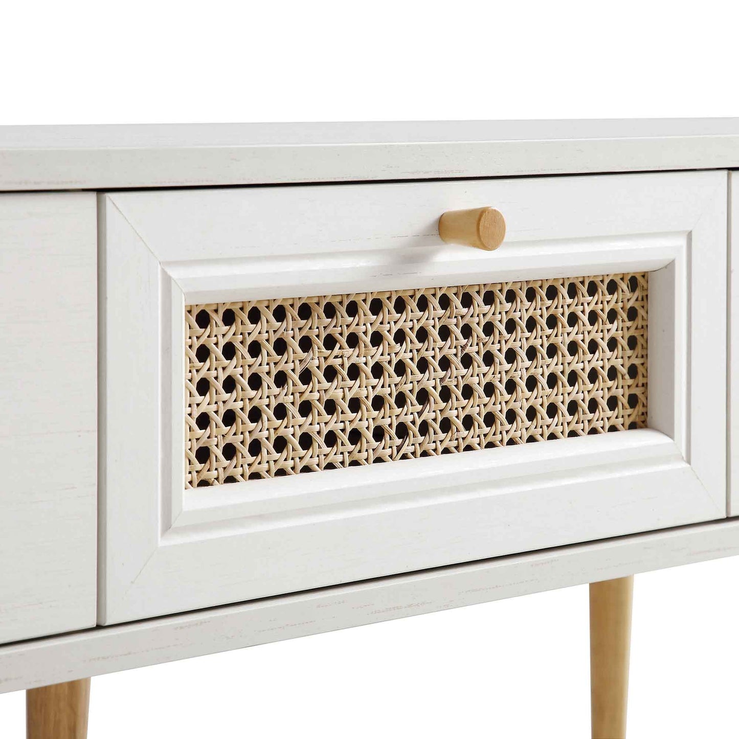 Meuble TV Anya à 3 tiroirs en rotin tressé blanc