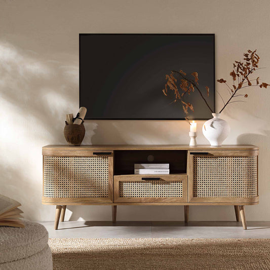 Meuble TV Izzy Curved Rattan 59, naturel