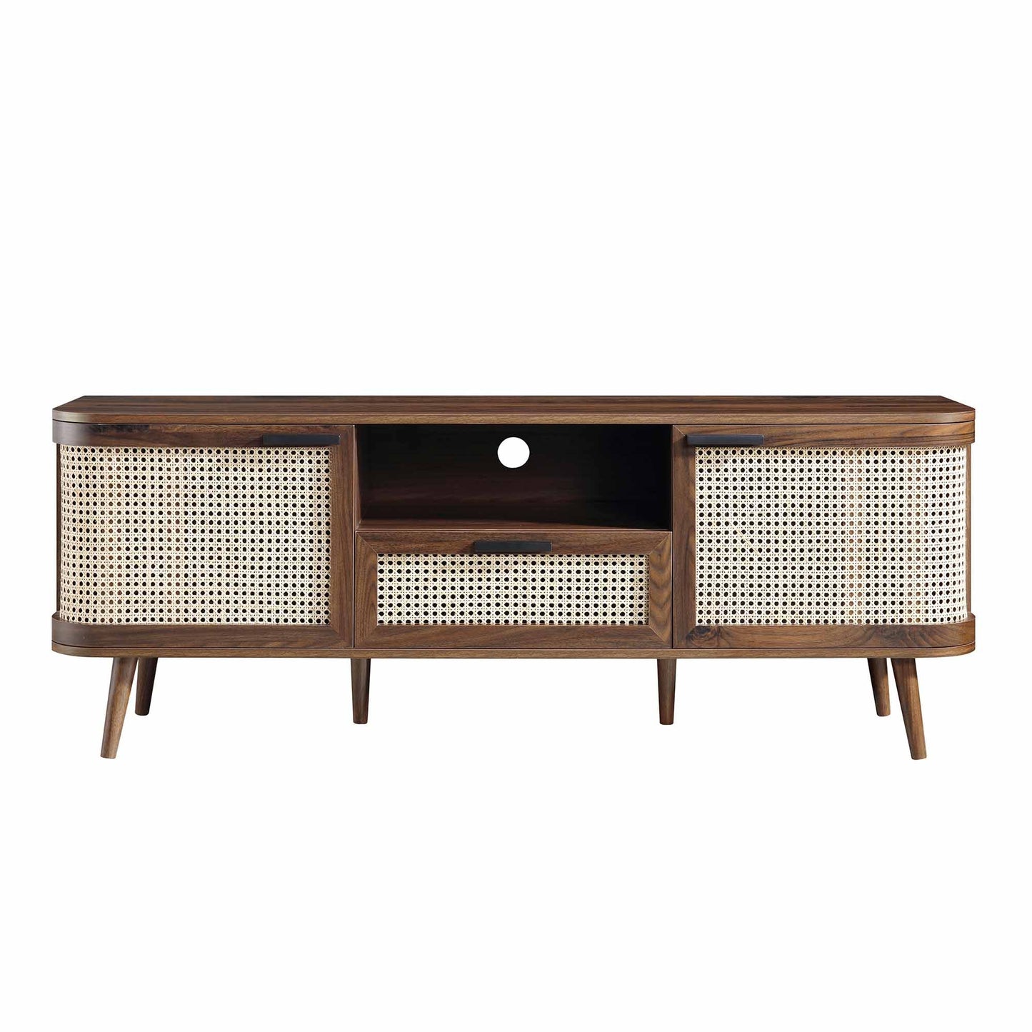 Meuble TV Izzy Curved Rattan 59, noyer