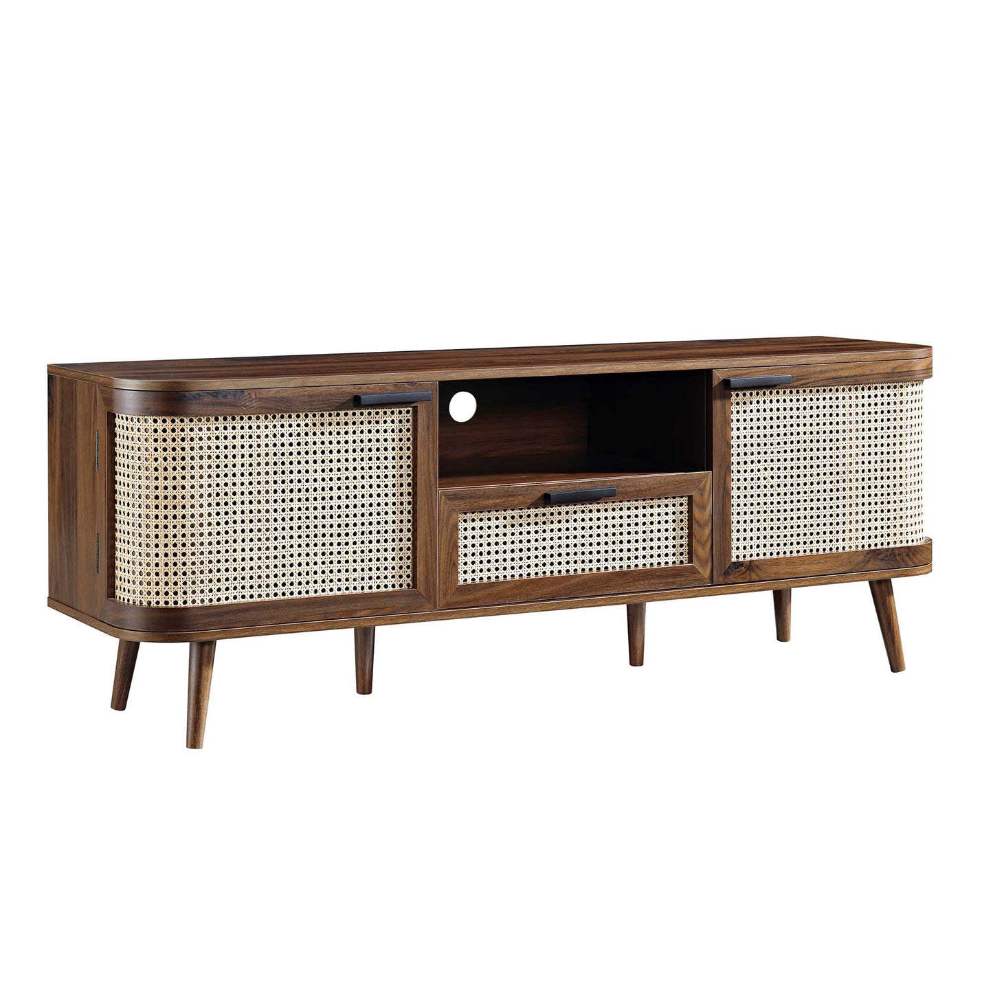 Meuble TV Izzy Curved Rattan 59, noyer
