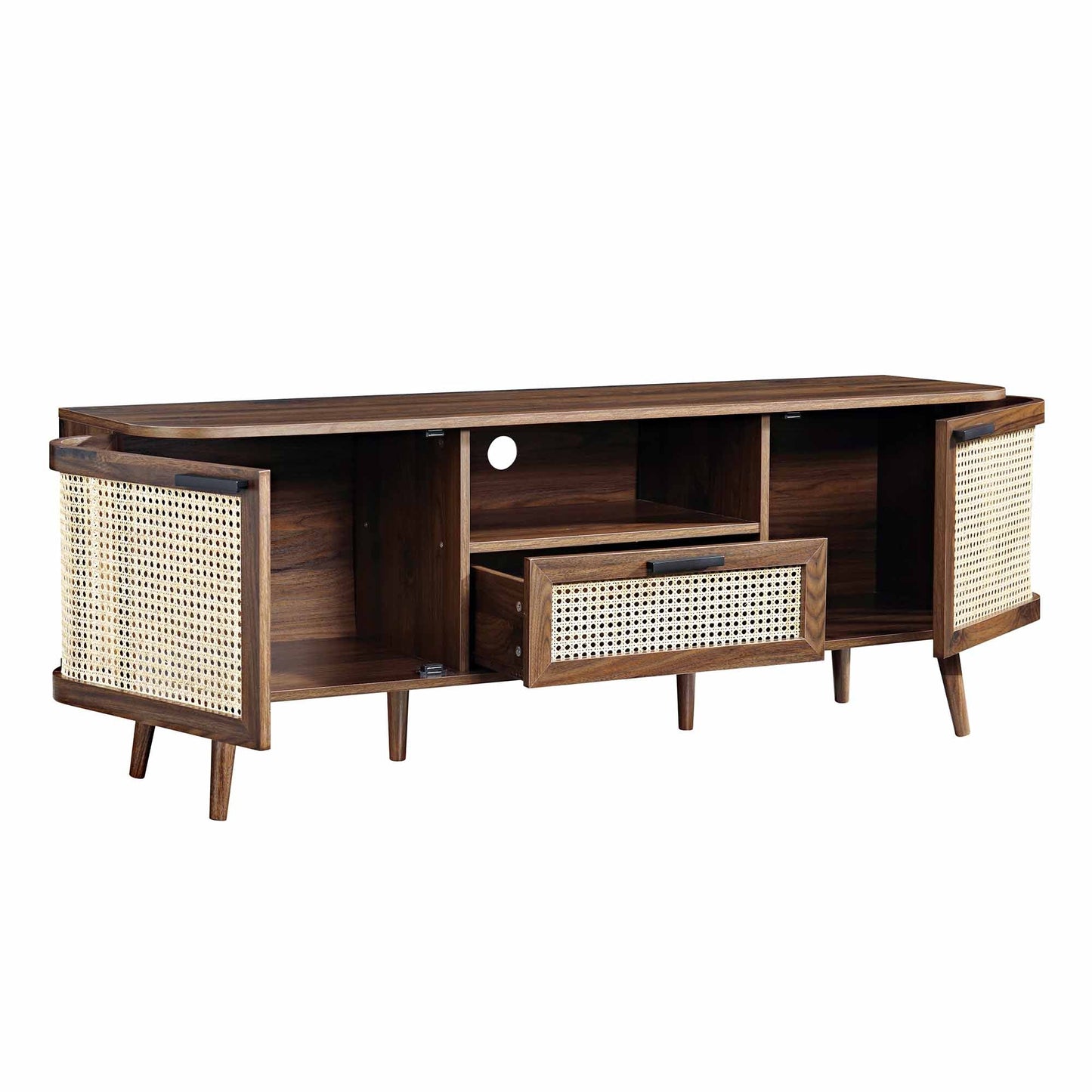 Meuble TV Izzy Curved Rattan 59, noyer
