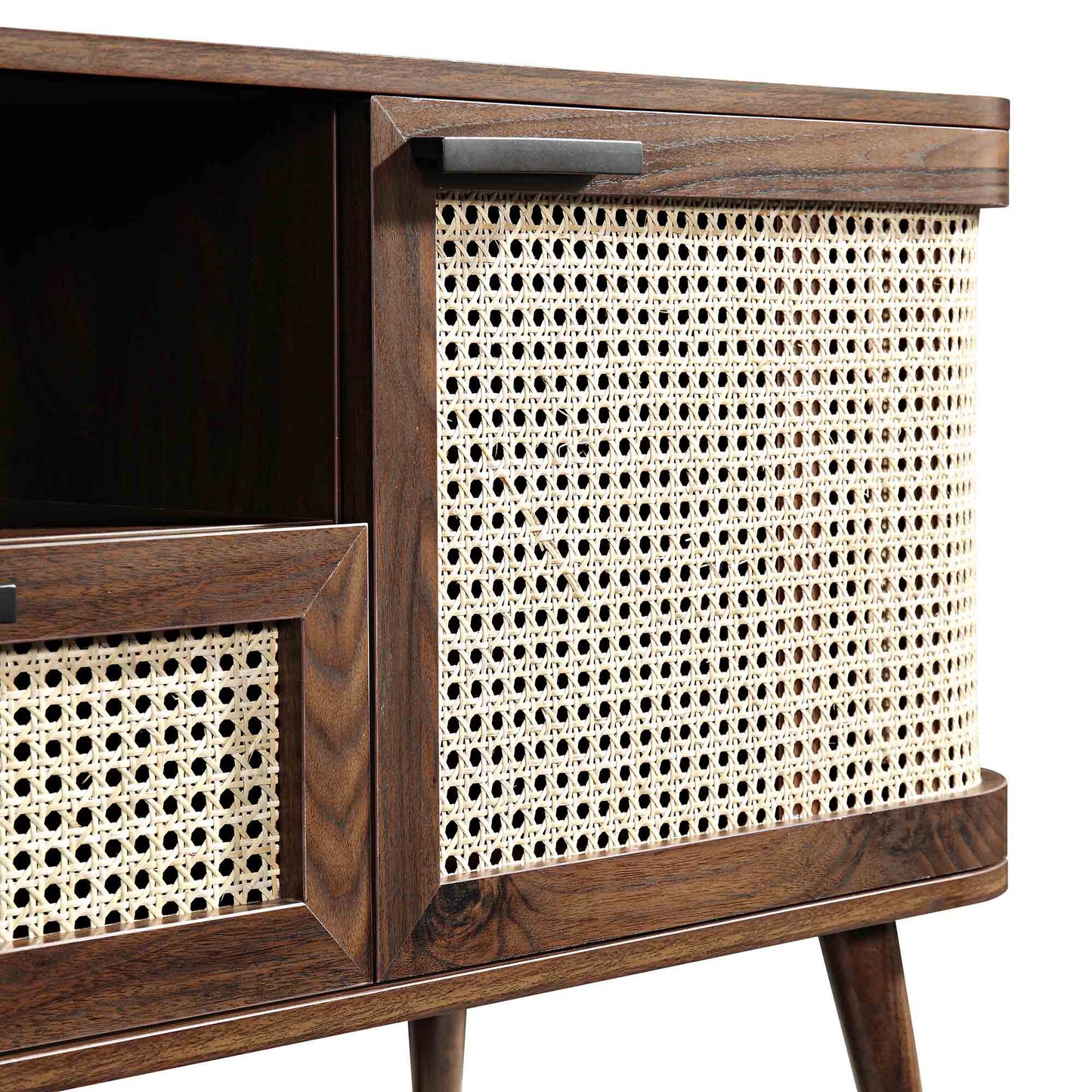 Meuble TV Izzy Curved Rattan 59, noyer