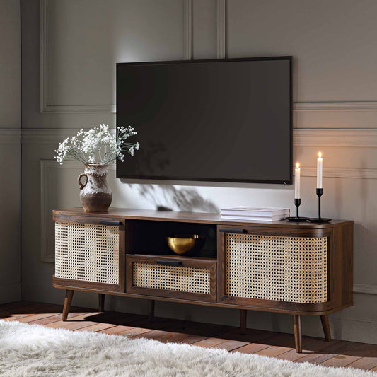 Meuble TV Izzy Curved Rattan 59, noyer