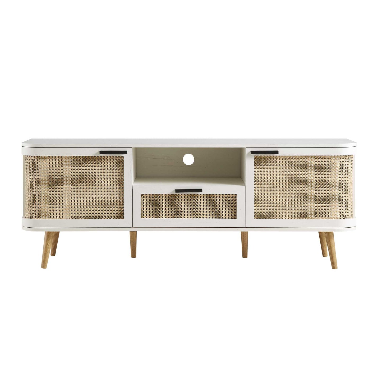 Meuble TV Izzy Curved Rattan 59, blanc