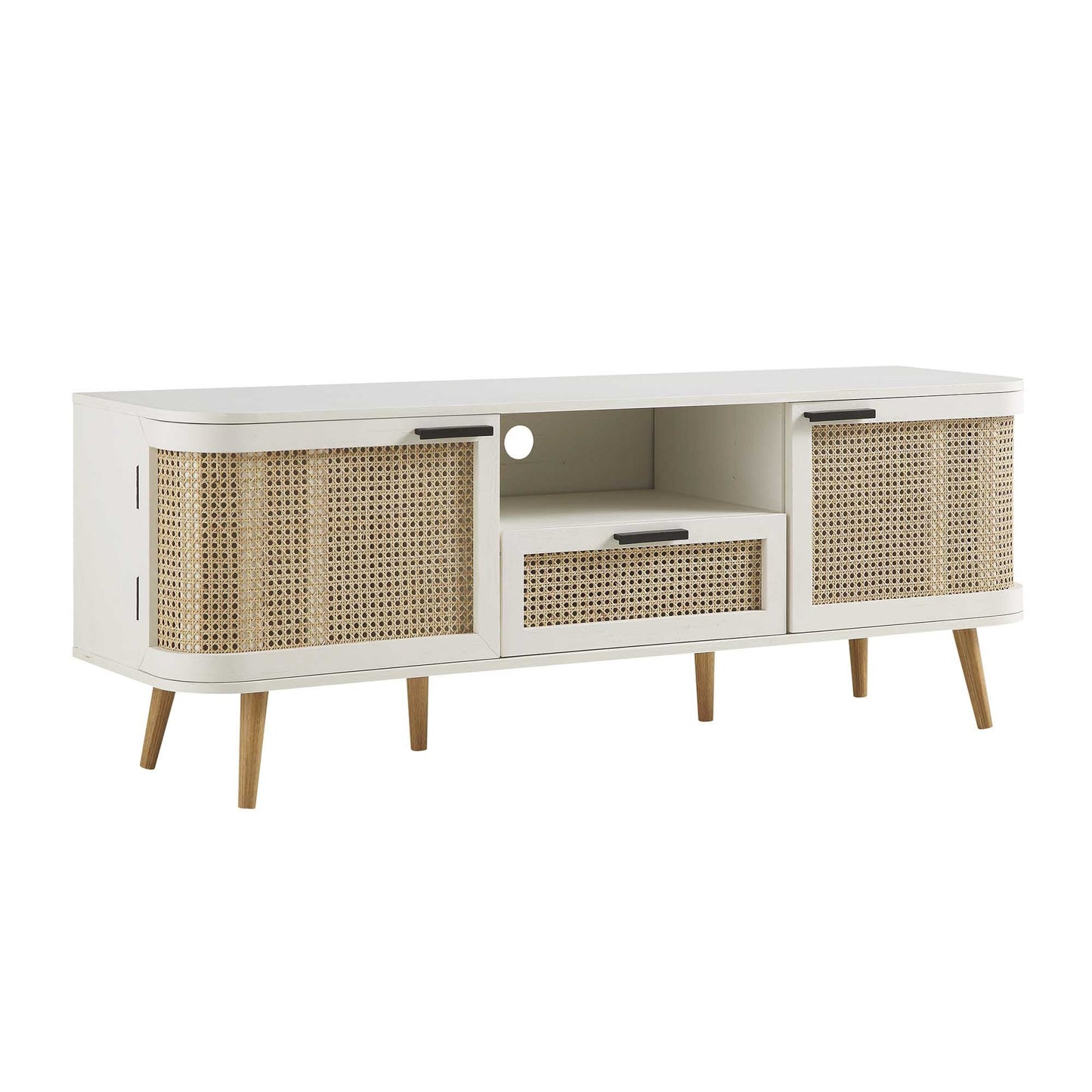 Meuble TV Izzy Curved Rattan 59, blanc