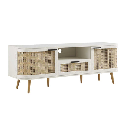Meuble TV Izzy Curved Rattan 59, blanc