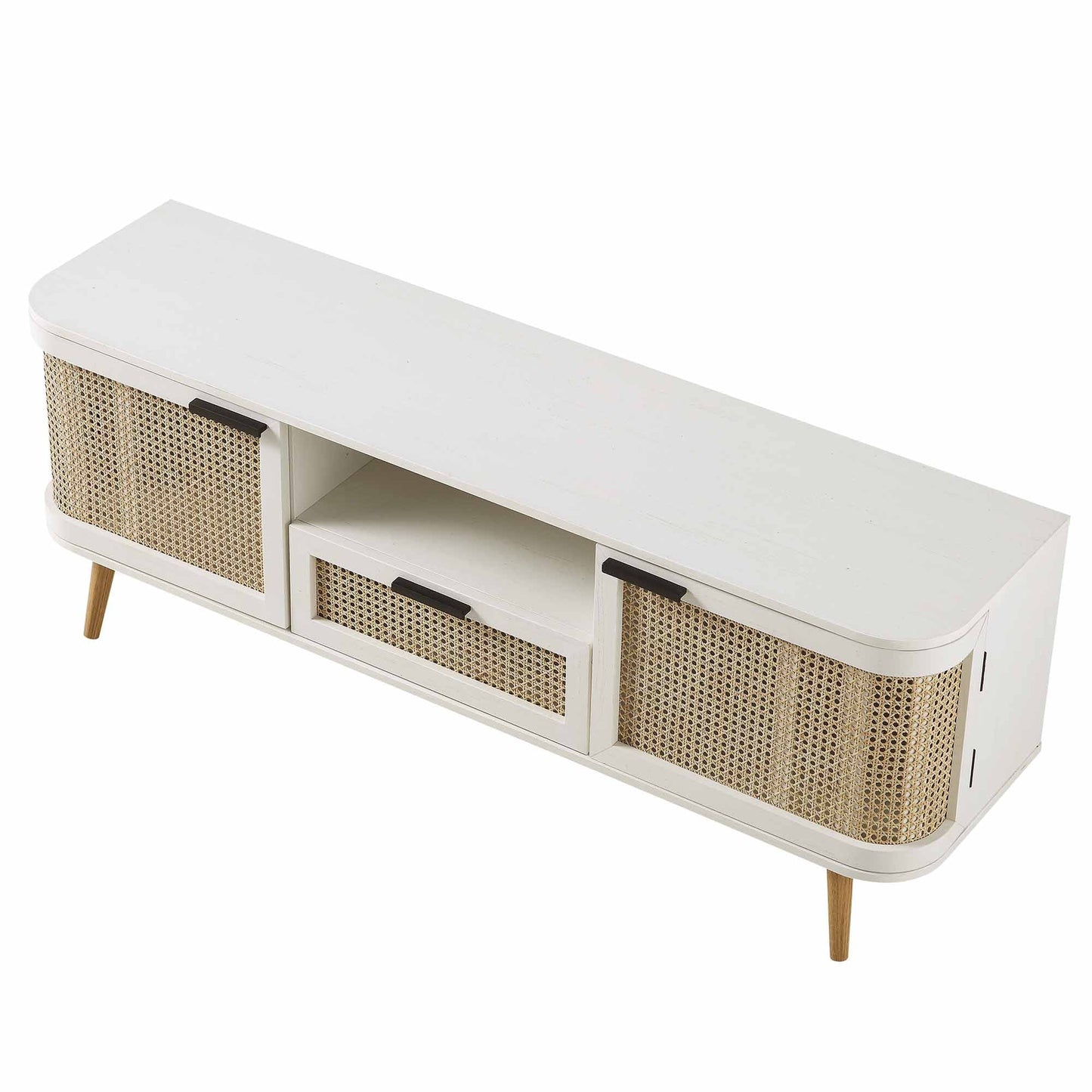 Meuble TV Izzy Curved Rattan 59, blanc