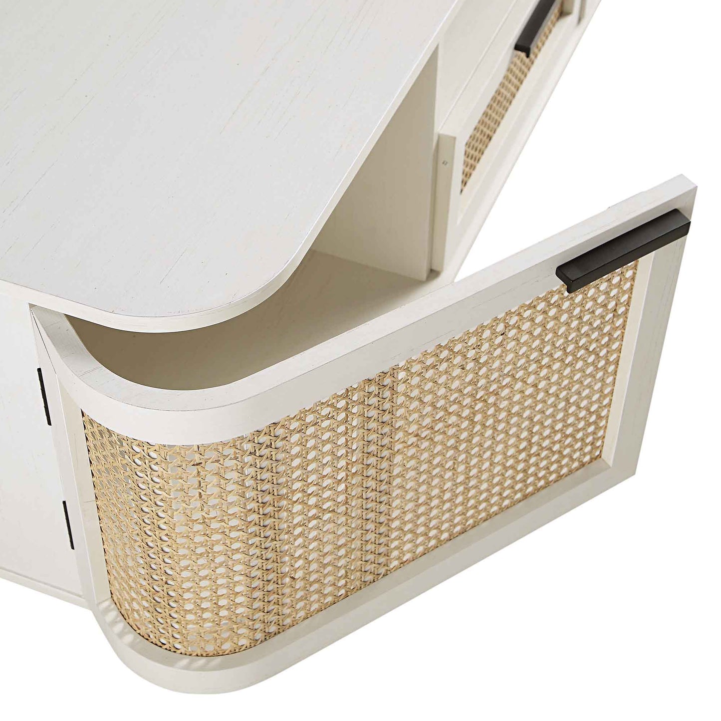 Meuble TV Izzy Curved Rattan 59, blanc
