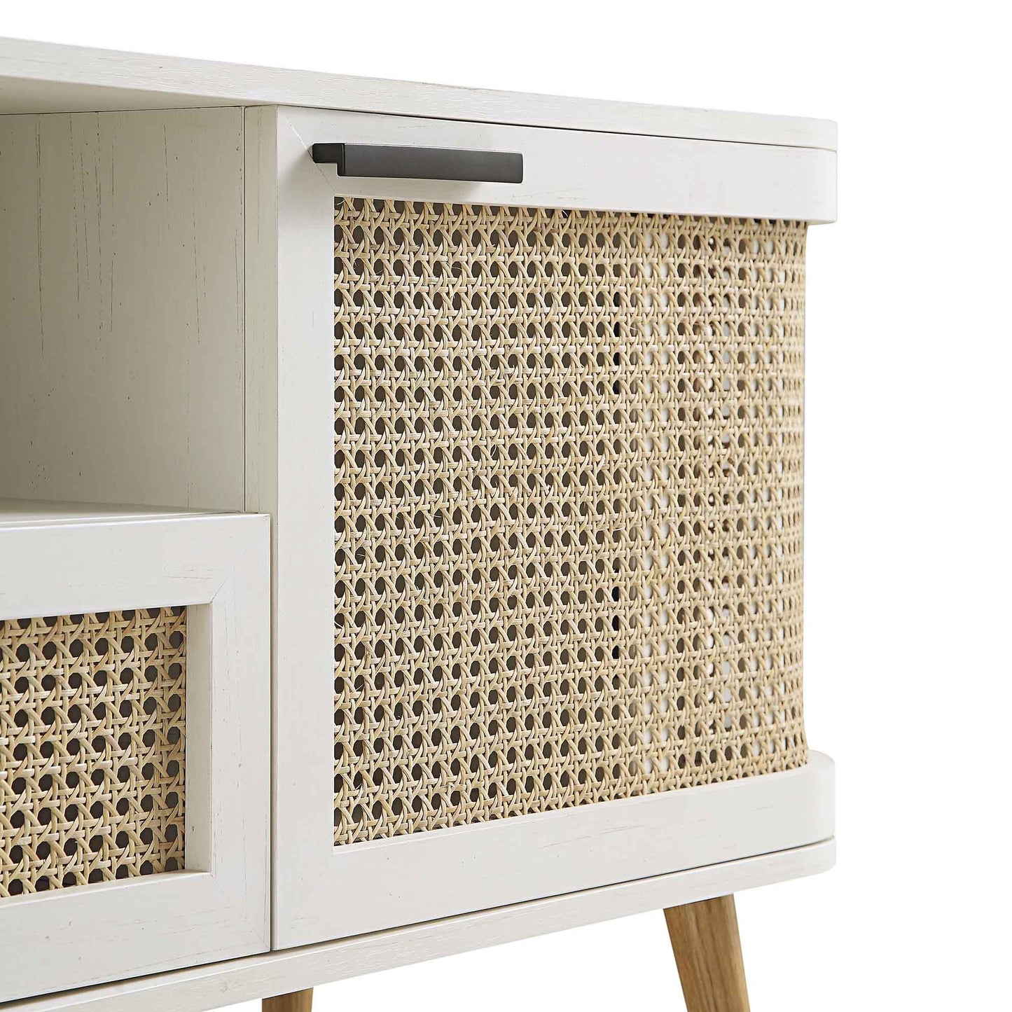 Meuble TV Izzy Curved Rattan 59, blanc