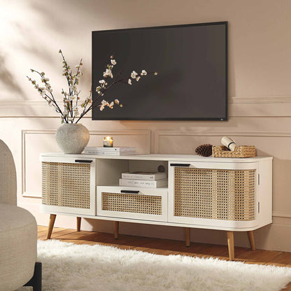 Meuble TV Izzy Curved Rattan 59, blanc