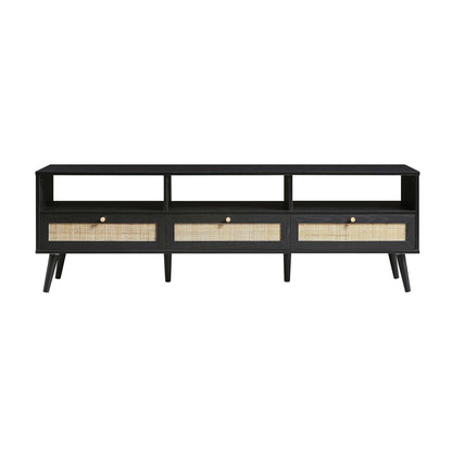 Meuble TV Frances en rotin tressé noir, 63 po, 3 tiroirs