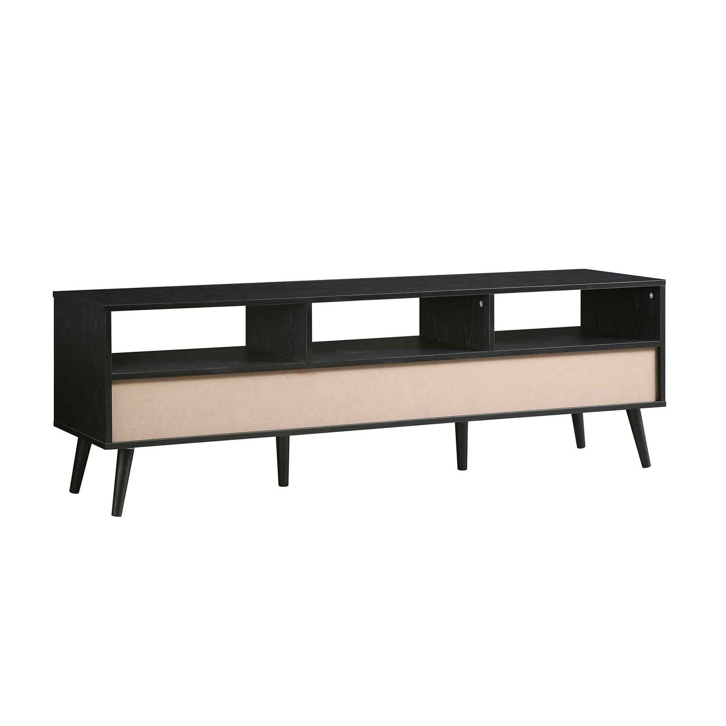 Meuble TV Frances en rotin tressé noir, 63 po, 3 tiroirs