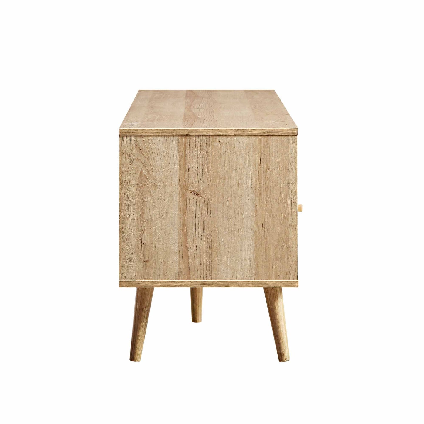 Meuble TV Frances en rotin tressé de 63 po à 3 tiroirs, naturel