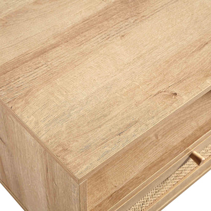 Meuble TV Frances en rotin tressé de 63 po à 3 tiroirs, naturel