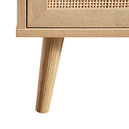 Meuble TV Frances en rotin tressé de 63 po à 3 tiroirs, naturel