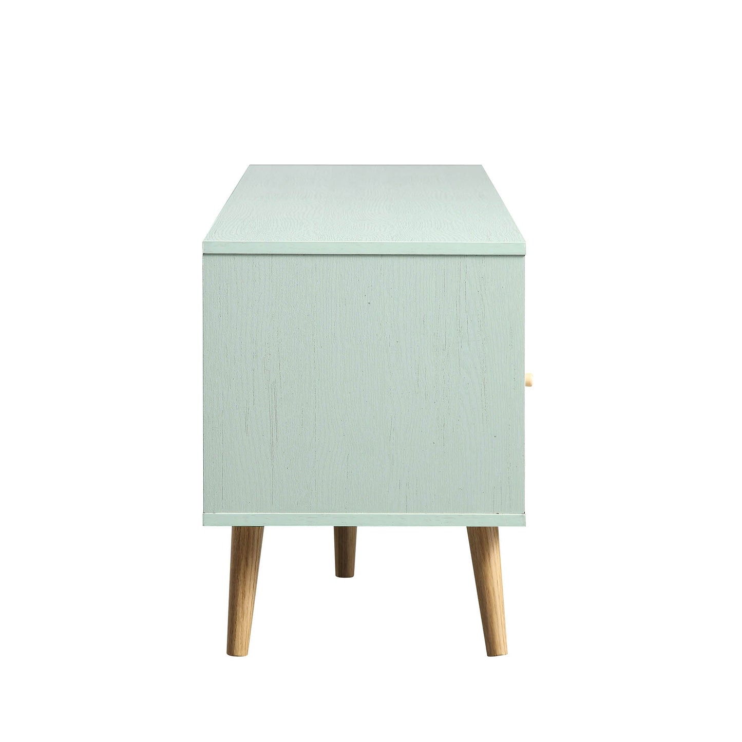 Meuble TV Frances en rotin tressé de 63 po à 3 tiroirs, menthe