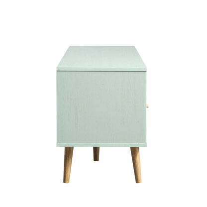 Meuble TV Frances en rotin tressé de 63 po à 3 tiroirs, menthe