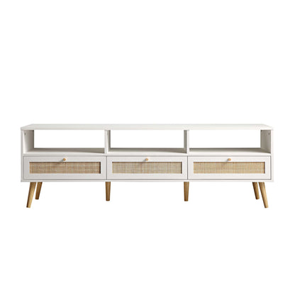 Meuble TV Frances en rotin tressé blanc, 63 po, 3 tiroirs