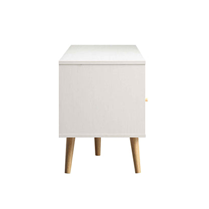 Meuble TV Frances en rotin tressé blanc, 63 po, 3 tiroirs