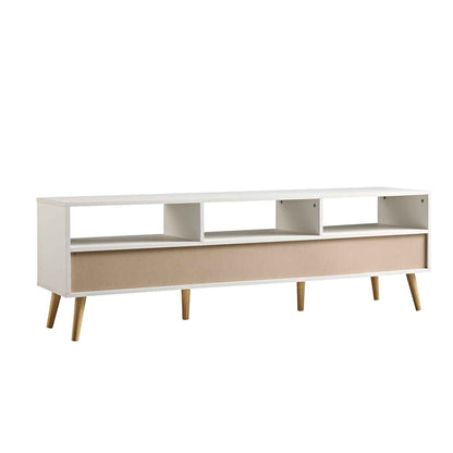 Meuble TV Frances en rotin tressé blanc, 63 po, 3 tiroirs