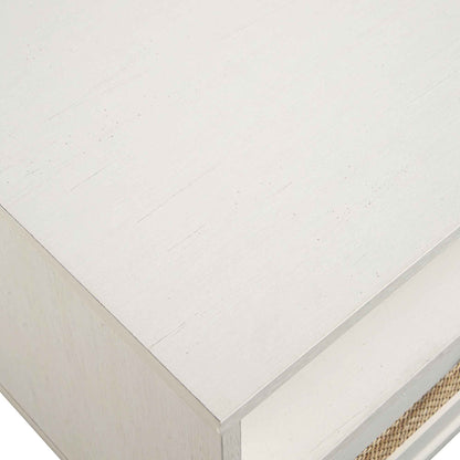 Meuble TV Frances en rotin tressé blanc, 63 po, 3 tiroirs