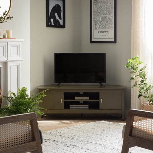 Oakham 47 Wide Corner Media Unit, Olive Grove