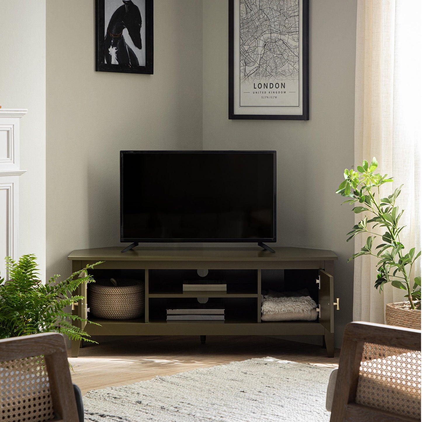 Oakham 47 Wide Corner Media Unit, Olive Grove