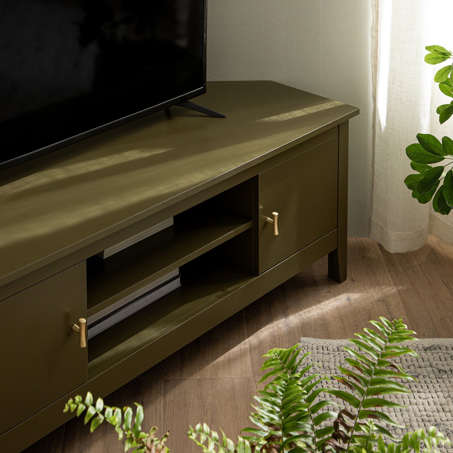 Oakham 47 Wide Corner Media Unit, Olive Grove
